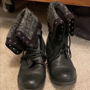Black Combat Boots with Fold-Over Cuffs